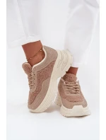 Sneakersy Damskie Z Cyrkoniami I Futerkiem Typu Baranek Beżowe Zarika Sneakersy Damskie Z Cyrkoniami I Futerkiem Typu Baranek Beżowe Zarika