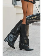 Dámské kozačky na klínku s ozdobným páskem eko kůže černé model 21708879 - Boto