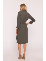 S415 Košeľové šaty viazané v páse - khaki