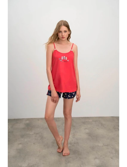 Dámské pyžamo model 18972786 Červená / tmavě modrá - Vamp Dámské pyžamo model 18972786 Červená / tmavě modrá - Vamp
