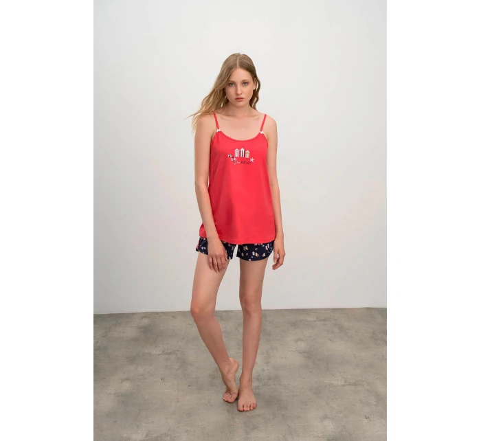 Dámské pyžamo model 18972786 Červená / tmavě modrá - Vamp Dámské pyžamo model 18972786 Červená / tmavě modrá - Vamp
