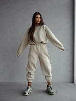 Bavlnená tepláková súprava s krátkou mikinou béžová (82160)