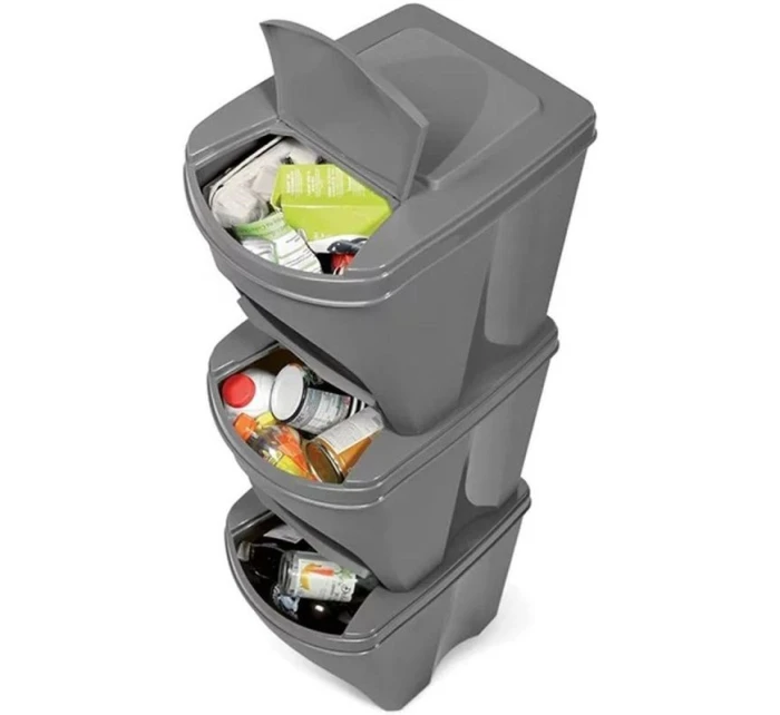 Odpadkové koše 25 l SORTIBOX SET 3 PACK OF GRAY STONE detské