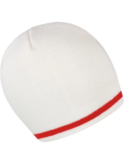 Result Headwear R 368X Pletená čiapka s kontrastnými pruhmi 28.368X biela/červená