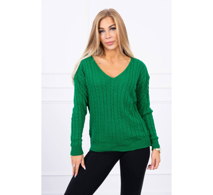 Pletený sveter s výstrihom do V svetlo zelený
