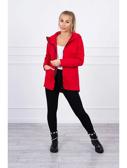 Zateplená mikina s prodlouženými zády a kapsami červená