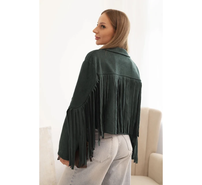 Dámska semišová bunda s okrajmi tmavozelená Dámska semišová bunda s okrajmi tmavozelená