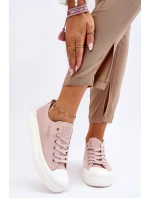 Niskie Sznurowane Tenisówki Big Star LL274970 Nude