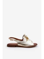model 21646277 Kožené Ploché Sandály Zlaté - Zazoo