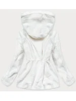 Biela kožušinová dámska bunda s kapucňou (BR9596-26)