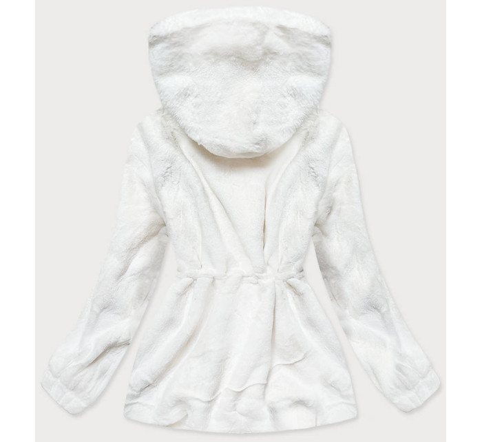 Biela kožušinová dámska bunda s kapucňou (BR9596-26)