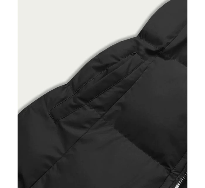 Čierna páperová dámska vesta s kapucňou (5M721-392)