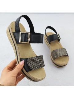 Dámské kožené sandály na podpatku se suchým zipem černé model 21904999 - Rieker