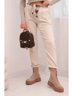Dámské kalhoty z viskózy s model 21774715 páskem béžové - K-Fashion Dámské kalhoty z viskózy s model 21774715 páskem béžové - K-Fashion