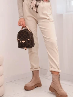 Dámské kalhoty z viskózy s model 21774715 páskem béžové - K-Fashion