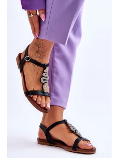 Kožené sandály s ozdobným Černá model 21619057 - S.Barski