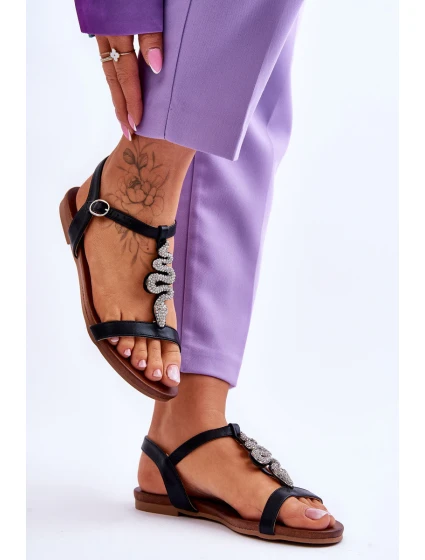 Kožené sandály s ozdobným Černá model 21619057 - S.Barski Kožené sandály s ozdobným Černá model 21619057 - S.Barski