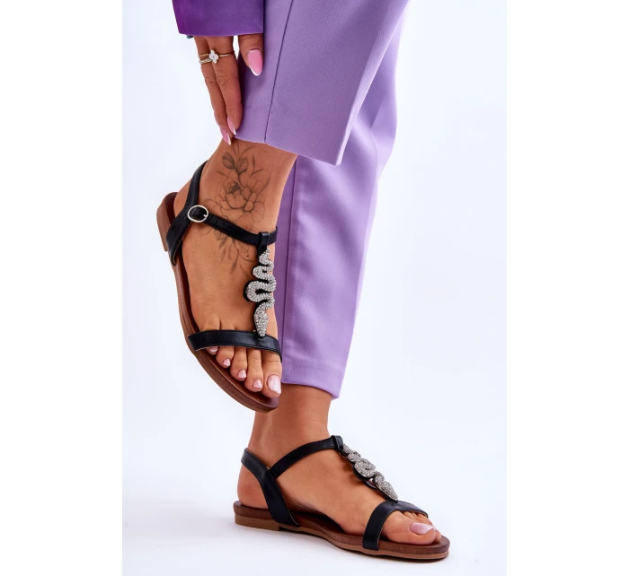 Kožené sandály s ozdobným Černá model 21619057 - S.Barski Kožené sandály s ozdobným Černá model 21619057 - S.Barski