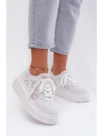 Háčkované dámské tenisky na platformě bílé Evalora