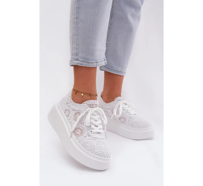 Háčkované dámské tenisky na platformě bílé Evalora