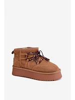 Kožené semišové zimní boty na platformě s šněrováním GOE UU2N4920 Camel