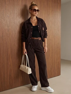 Dámska súprava z manšestru – bunda a nohavice v čokoládovej farbe FashionStreet AY1219