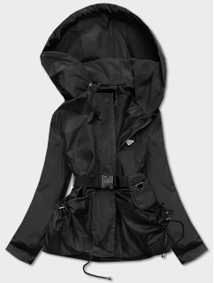 Krátka čierna dámska bunda s opaskom (AG3-03)