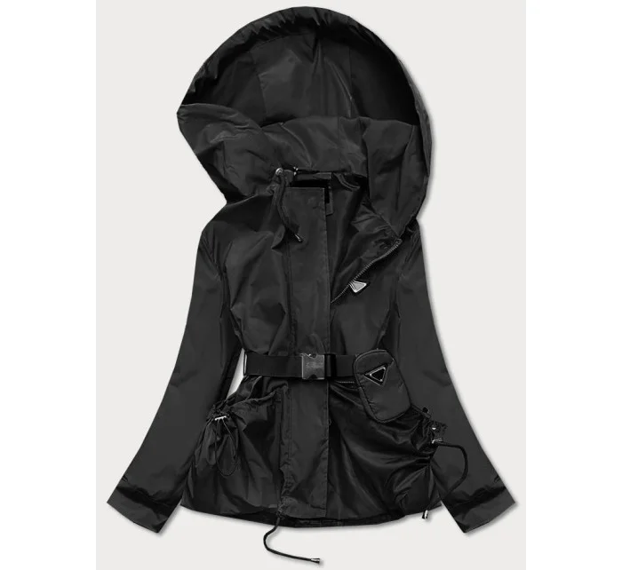 Krátka čierna dámska bunda s opaskom (AG3-03)