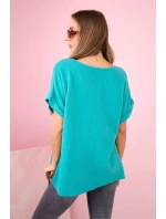 Mušelínová blúzka s náhrdelníkom svetlo modro-zelená Mušelínová blúzka s náhrdelníkom svetlo modro-zelená