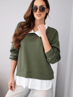 Dámska maslová viskózna mikina s khaki košeľovou vložkou