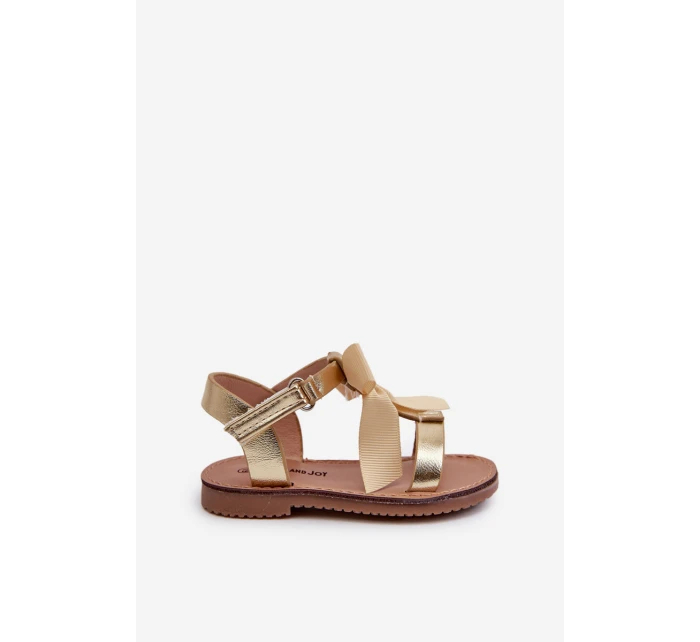 Sandałki Dziecięce Z Kokardką Na Rzep Złote Joratia