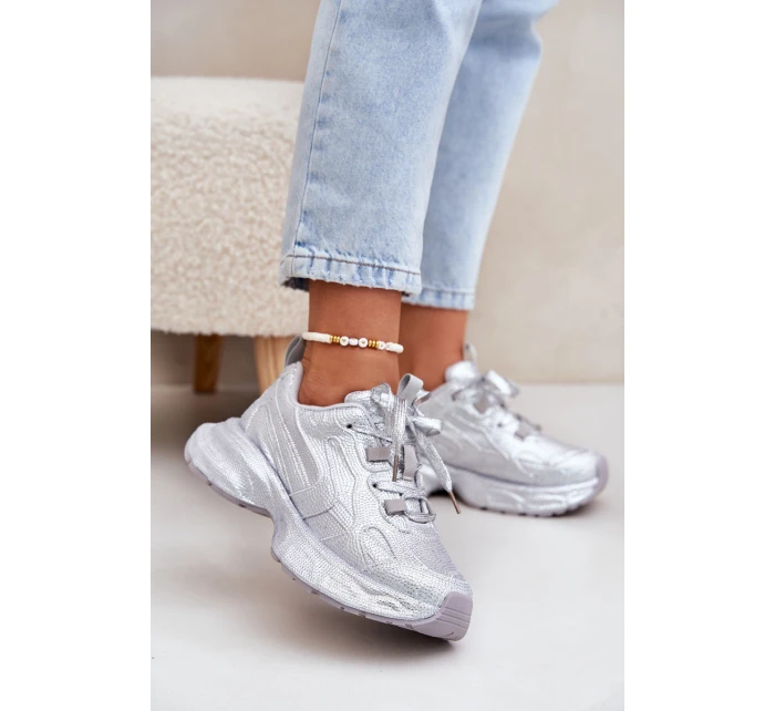 Sneakersy Damskie Zdobione Cyrkoniami Srebrne Porrot Sneakersy Damskie Zdobione Cyrkoniami Srebrne Porrot