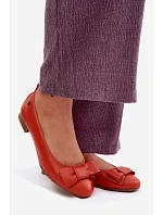 Kožené baleríny s mašlí model 22133508 Oranžové - Maciejka