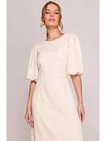 Dámské šaty s puff rukávy model 22260590 krémové - STYLOVE