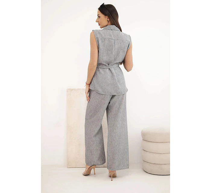 Dámska súprava s blúzkou s kravatou a širokými nohavicami grafitová Dámska súprava s blúzkou s kravatou a širokými nohavicami grafitová