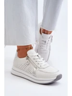 Damskie Skórzane Sneakersy Na Platformie Białe Ligustra