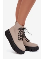 Skórzane Ocieplane Botki Damskie Na Platformie Vinceza 66803 Beżowe