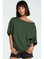 B079 Blúzka v nadmernej veľkosti so zavinovacími detailmi - vojenská zelená