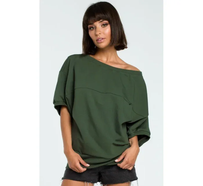 B079 Blúzka v nadmernej veľkosti so zavinovacími detailmi - vojenská zelená