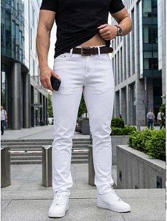 Pánske džínsy slim fit s opaskom biele FashionStreet UX4498