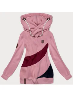 Ružová a bordová hrubšia dámska mikina s prúžkami (2302)