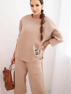 Dámská souprava z model 21489468 materiálu se širokými nohavicemi béžová - K-Fashion