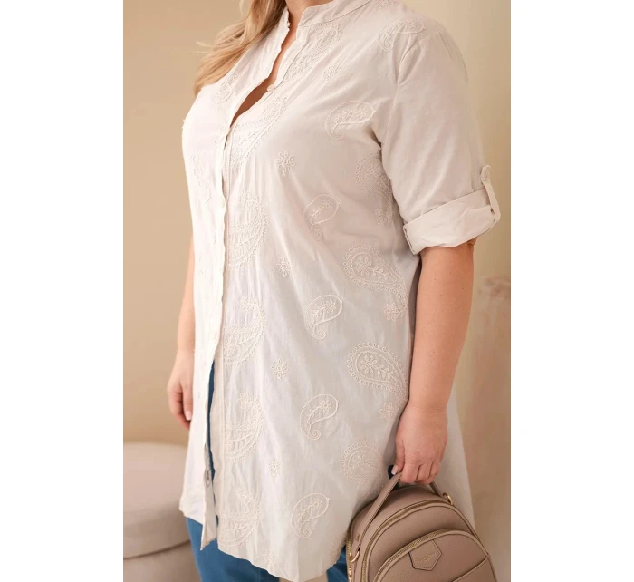 Dámská sukně Plus Size s model 21959154 a ohrnutým rukávem béžová - K-Fashion