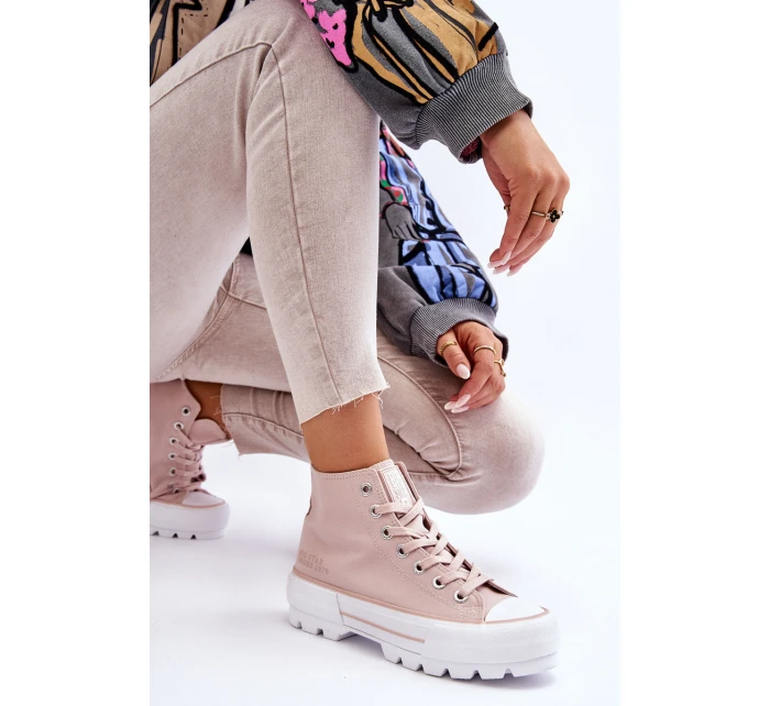 Wysokie Materiałowe Trampki Na Platformie Big Star LL274157 Nude