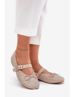 Zdobené baleríny s mašlí a páskem béžové model 21699662 - Boto