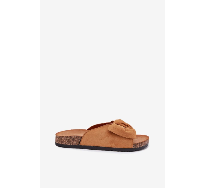 Klapki Damskie Na Korkowej Podeszwie Kokardką Camel Seressa Klapki Damskie Na Korkowej Podeszwie Kokardką Camel Seressa