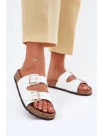 Klapki Damskie Z Klamrami Z Eko Skóry Białe Iskira Klapki Damskie Z Klamrami Z Eko Skóry Białe Iskira