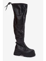 Kozaki Damskie Za Kolano Na Masywnej Platformie Czarne Erisna