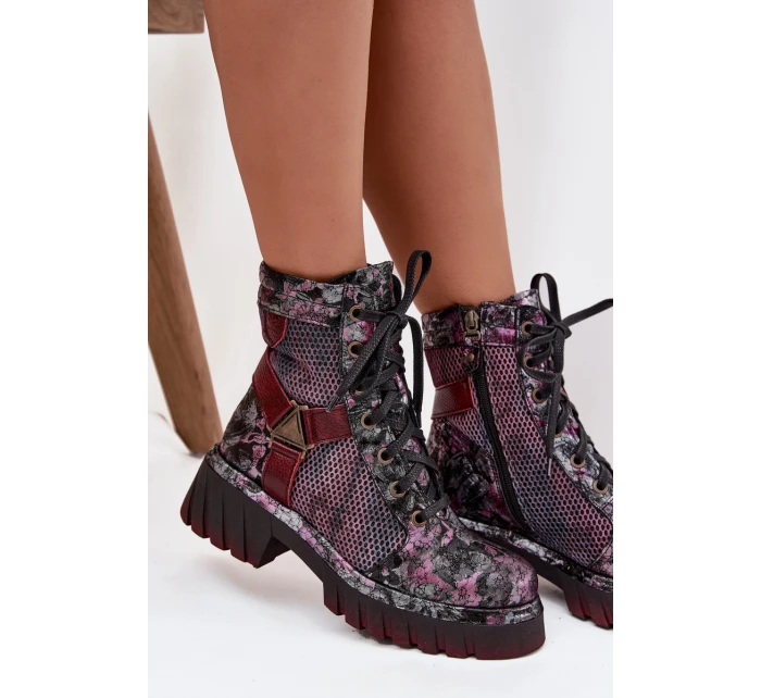 Kožené workery dámské model 21714221 bordó - Maciejka