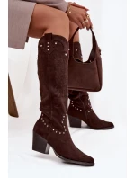 Damskie Kozaki Kowbojki Ze Zdobieniem Na Słupku Czekoladowe Darella Damskie Kozaki Kowbojki Ze Zdobieniem Na Słupku Czekoladowe Darella